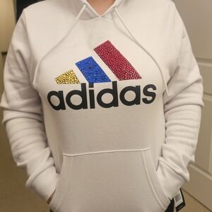 Adidas White Hoodie with Colorful Logo